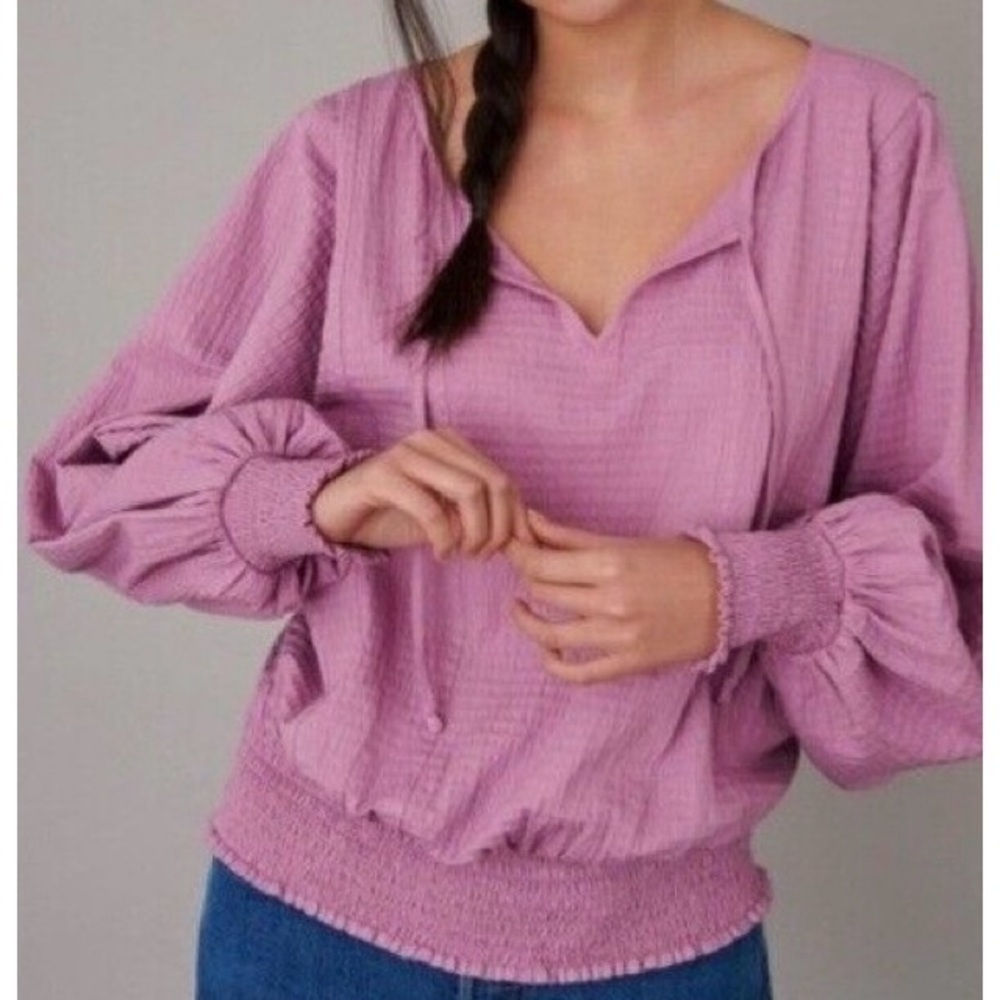 ANTHROPOLOGIE Rebecca Seersucker Smocked Blouse